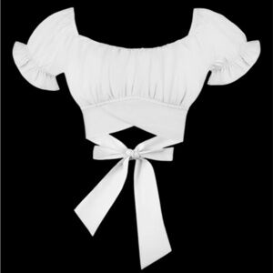 Sexy white cropped peasant Cellecci White Blouse with ties in back